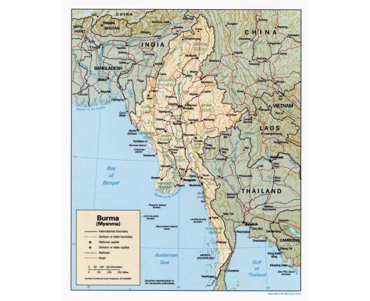 карта М'янми з містами
